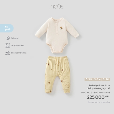 (0M-9M) NOUS - Bộ bodysuit dài áo be phối quần vàng họa tiết - SS26.T9A