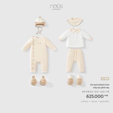 (0-3M) NOUS - Set quà tặng 6 món màu be phối nâu - SS26.T9A