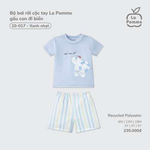 (6M-4Y) LP - Bộ bơi rời cộc tay La Pomme gấu con đi biển - Xanh nhạt