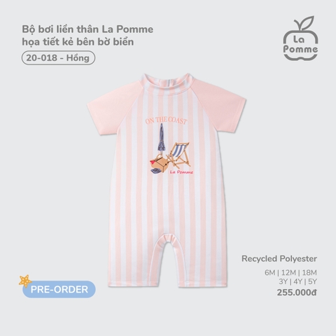 (6M-4Y) LP - Bộ bơi liền thân La Pomme họa tiết kẻ bên bờ biển - Hồng