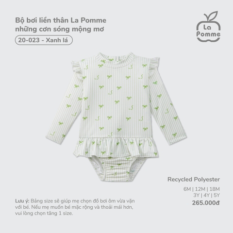 (6M-4Y) LP - Bộ bơi liền thân La Pomme những cơn sóng mộng mơ - Xanh lá