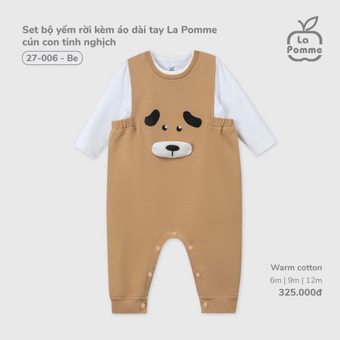 (6M-12M) LP - Set bộ yếm rời kèm áo dài tay La Pomme cún con tinh nghịch - Be