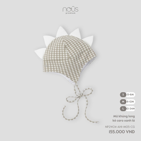 (SML) NOUS - Mũ khủng long kẻ caro xanh lá - L