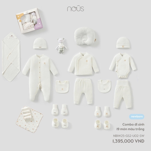 (Newborn) NOUS - Combo đi sinh 19 món màu trắng - Newborn