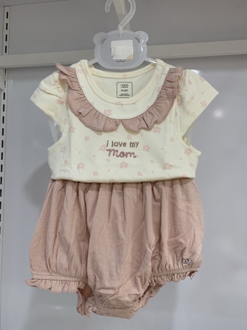 (6M-2Y) NOUS - Bộ cộc tay màu be phối hồng thêu họa tiết 9M - SS26.T7A