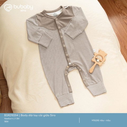 (NB-1M) BU - Body dài tay cài giữa Siro - Kẻ nâu