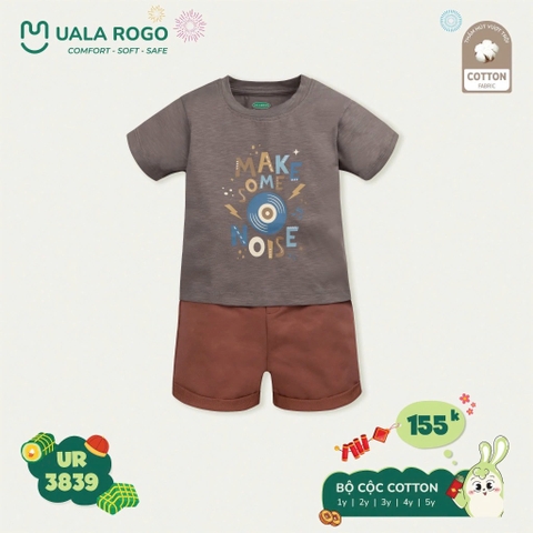 (1Y-5Y) UR - Bộ Cộc Tay Cotton Cho Bé UR 3839 - Nâu Cam Đất