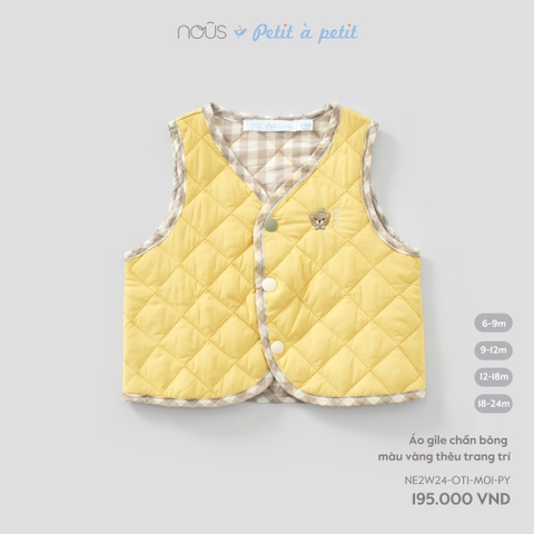 (6M-18M) NOUS - Áo gile chần bông màu vàng thêu trang trí - - 9-12M