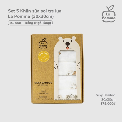 (FS) LP - Set 5 Khăn sữa sợi tre lụa La Pomme (30x30cm) - Trắng (Ngôi làng)