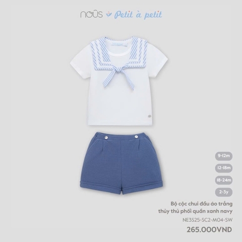 (9M-2Y) NOUS - Bộ cộc chui đầu áo trắng thủy thủ phối quần xanh navy - 12-18M