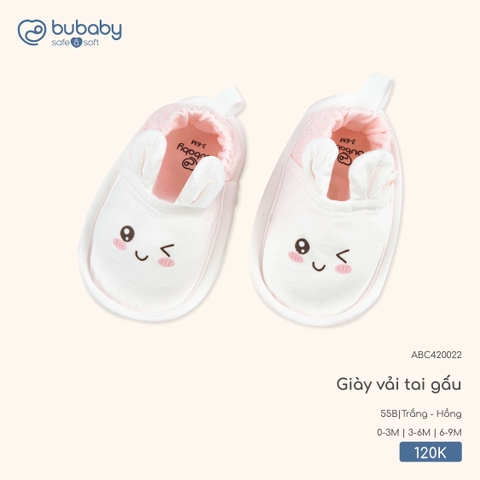 (0M-6M) BU - Giày vải tai gấu - Trắng + Hồng