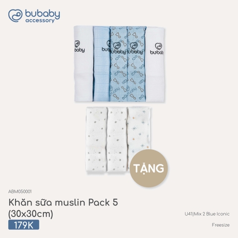 (FS) BU - Khăn sữa muslin Pack 5 (30x30cm) - Mix 2 blue Iconic