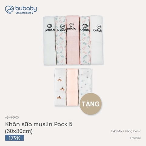 (FS) BU - Khăn sữa muslin Pack 5 (30x30cm) - Mix 2 Hồng Iconic