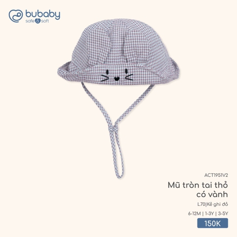 (6M-3Y) BU - Mũ tròn tai thỏ có vành - Kẻ ghi đỏ