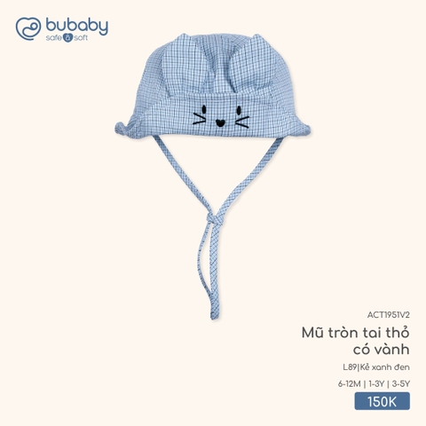 (6M-3Y) BU - Mũ tròn tai thỏ có vành - Kẻ xanh đen