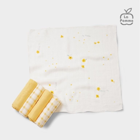 (FS) LP - K001 Set 5 Khăn sữa sợi tre lụa La Pomme phối màu (30x30cm) - Hoa Vàng