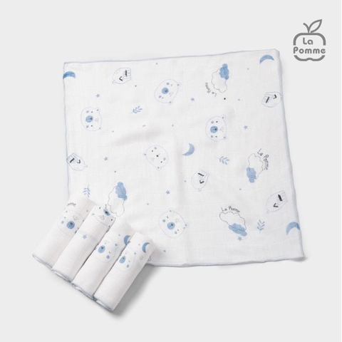 (FS) LP - K001 Set 5 Khăn sữa sợi tre lụa La Pomme phối màu (30x30cm) - Gấu xanh