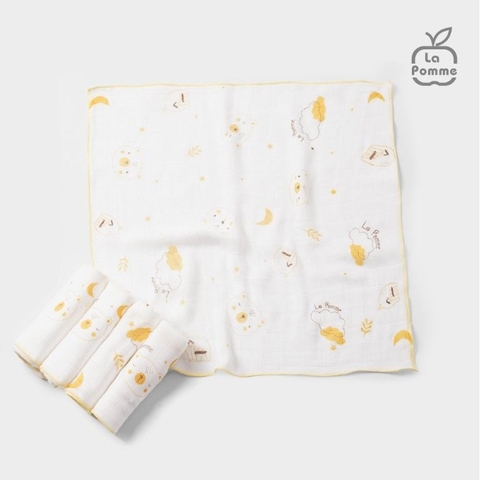 (FS) LP - K001 Set 5 Khăn sữa sợi tre lụa La Pomme phối màu (30x30cm) - Gấu Vàng