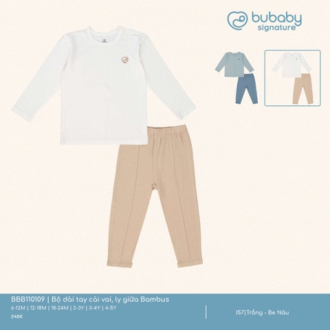 (6M-4Y) BU - Bộ dài tay cài vai, ly giữa Bambus BBB110109 - Trắng
