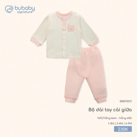 (1M-6M) BU - Bộ dài tay cài giữa BBB110211 - Trắng kem