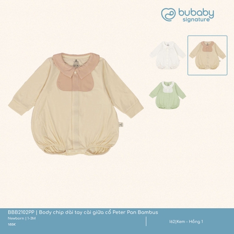 (NB-1M) BU - Body chip dài tay cài giữa cổ Peter Pan Bambus BBB2102PP - Kem