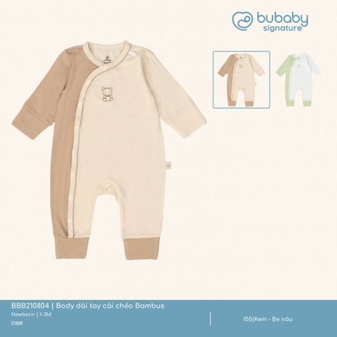 (NB-1M) BU - Body dài tay cài chéo Bambus - Kem