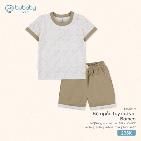 (6M-4Y) BU - Bộ ngắn tay cài vai Bamco - Trắng in Iconic nâu 252