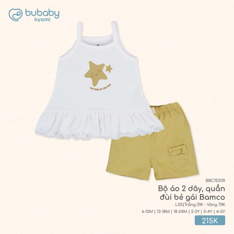 (6M-4Y) BU - Bộ áo 2 dây, quần đùi bé gái Bamco BBC153101 - Trắng 01K