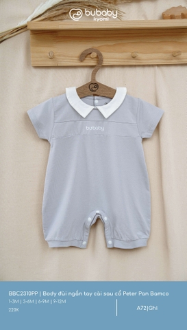 (1M-9M) BU - Body đùi ngắn tay cài sau cổ Peter Pan Bamco - Ghi