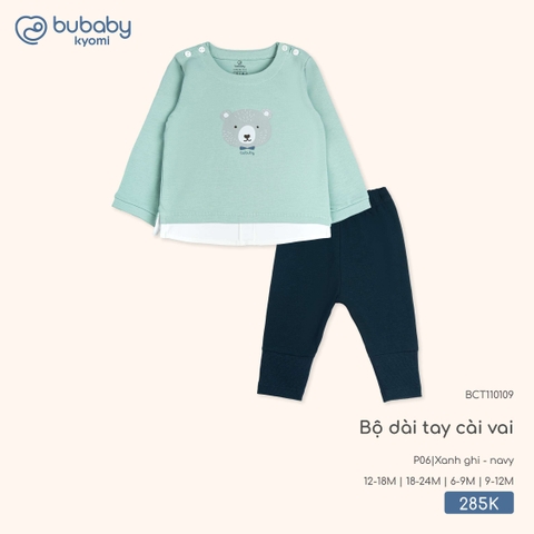 (6M-18M) BU - Bộ dài tay cài vai BCT110109 - Xanh ghi