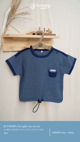 (6M-4Y) BU - Áo ngắn tay cài vai - Kẻ navy