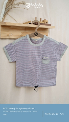 (6M-4Y) BU - Áo ngắn tay cài vai - Kẻ ghi đỏ