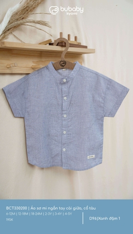 (6M-4Y) BU - Áo sơ mi ngắn tay cài giữa, cổ tàu BCT330200 - Xanh đậm 1