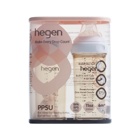 HEGEN - Bình sữa Hegen PPSU 330 ml + núm size L trên 6 tháng -