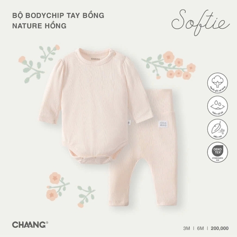 (0M-3M) CHAANG - Bộ Body chip tay bồng Nature hồng - AW2024