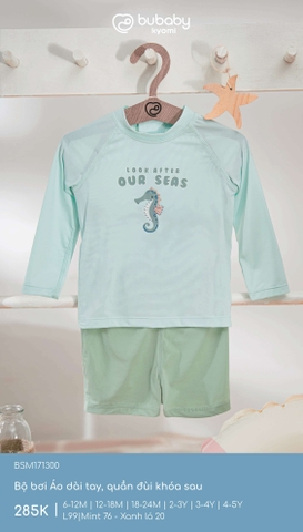 (6M-4Y) BU - Bộ bơi Áo dài tay, quần đùi khóa sau - Mint 76