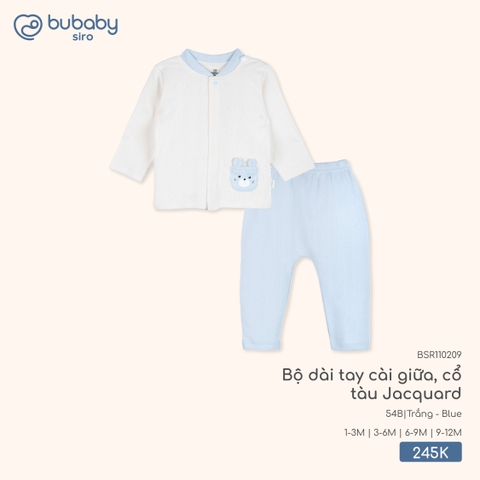 (1M-9M) BU - Bộ dài tay cài giữa, cổ tàu Jacquard BSR110209 - Trắng