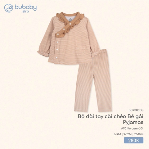 (6M-12M) BU - Bộ dài tay cài chéo Bé gái Pyjamas BSR1108BG BSR1108BG - Kẻ cam đất
