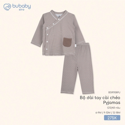 (6M-12M) BU - Bộ dài tay cài chéo Pyjamas BSR1108PJ BSR1108PJ - Kẻ nâu