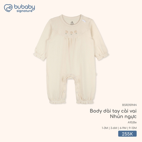 (1M-9M) BU - Body dài tay cài vai Nhún ngực BSR2101NN - Be