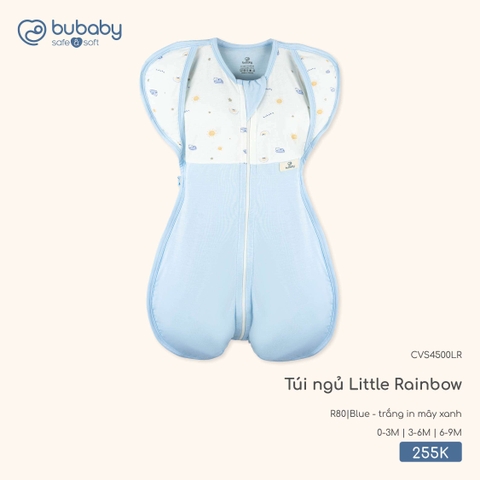 (0M-6M) BuBaby - Túi ngủ Little Rainbow - Blue + trắng in mây xanh