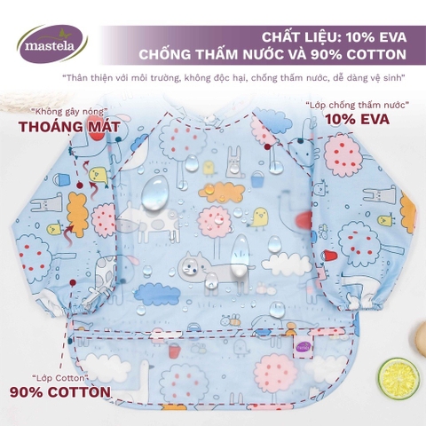 VV - Áo yếm ăn dặm chống thấm dài tay trẻ em Mastela Y112 size 6-36 tháng, xanh hình động vật -