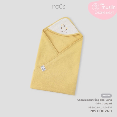 (FS) NOUS S10 - Chăn ủ màu trắng phối vàng thêu trang trí - FS