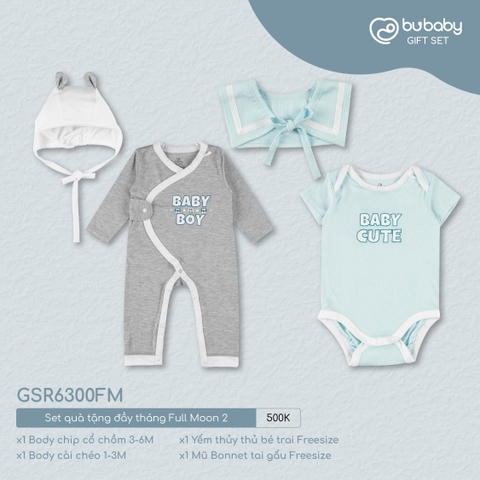 (0-3M) BU S30 - Gift Set Body cài chéo + Body chip cổ chồm + Yếm mũ Full Moon - GSR6300FM