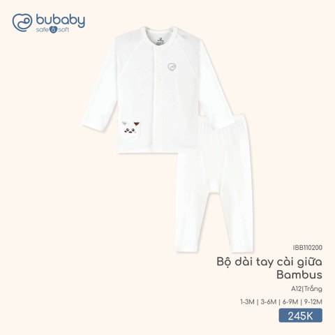 (1M-9M) BU - Bộ dài tay cài giữa Bambus - Trắng