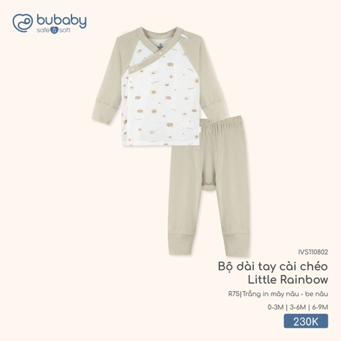 (0M-6M) BU - Bộ dài tay cài chéo Little Rainbow - Trắng in mây nâu + be nâu
