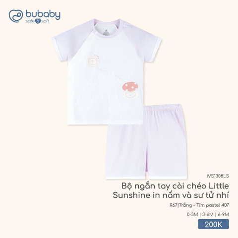 (0M-6M) BUBaby - Bộ ngắn tay cài chéo Little Sunshine in nấm và sư tử nhí - IVS1308LS