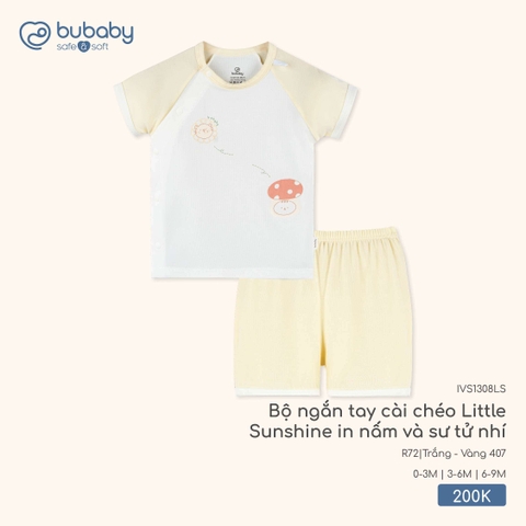 (0M-6M) BUBaby - Bộ ngắn tay cài chéo Little Sunshine in nấm và sư tử nhí - IVS1308LS