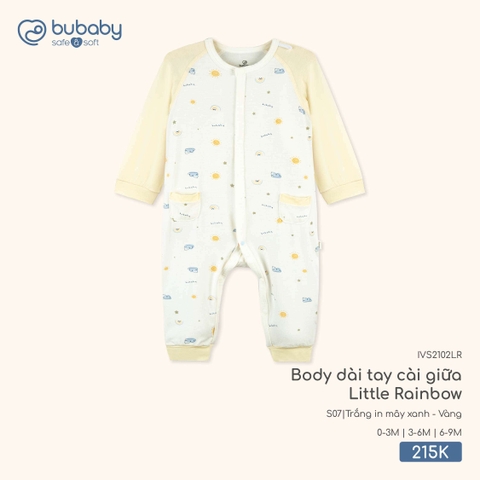 (0M-6M) BU - Body dài tay cài giữa Little Rainbow - Trắng in mây xanh + Vàng