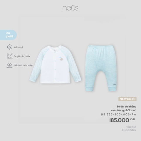 NOUS S30 - Bộ dài cài thẳng màu trắng phối xanh - Newborn